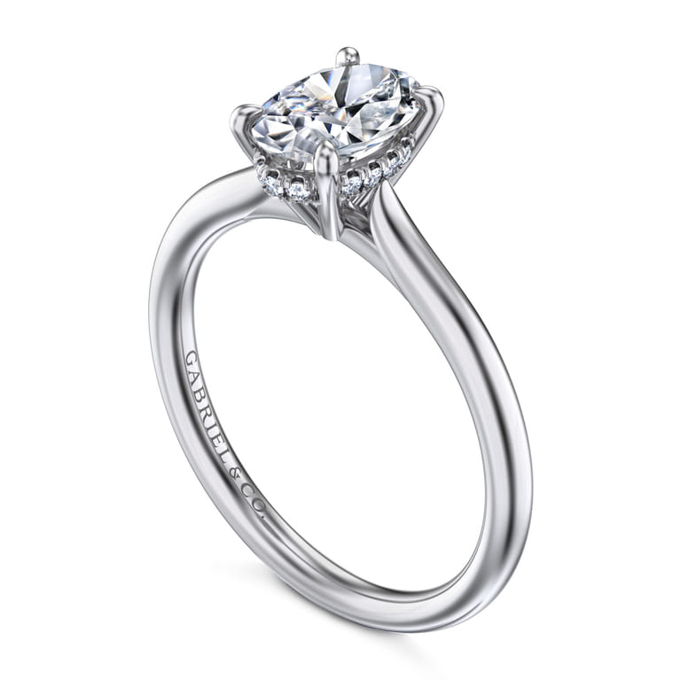 Aure - 14K White Gold Oval Solitaire Diamond Engagement Ring - 0.05 ct - Shot 3