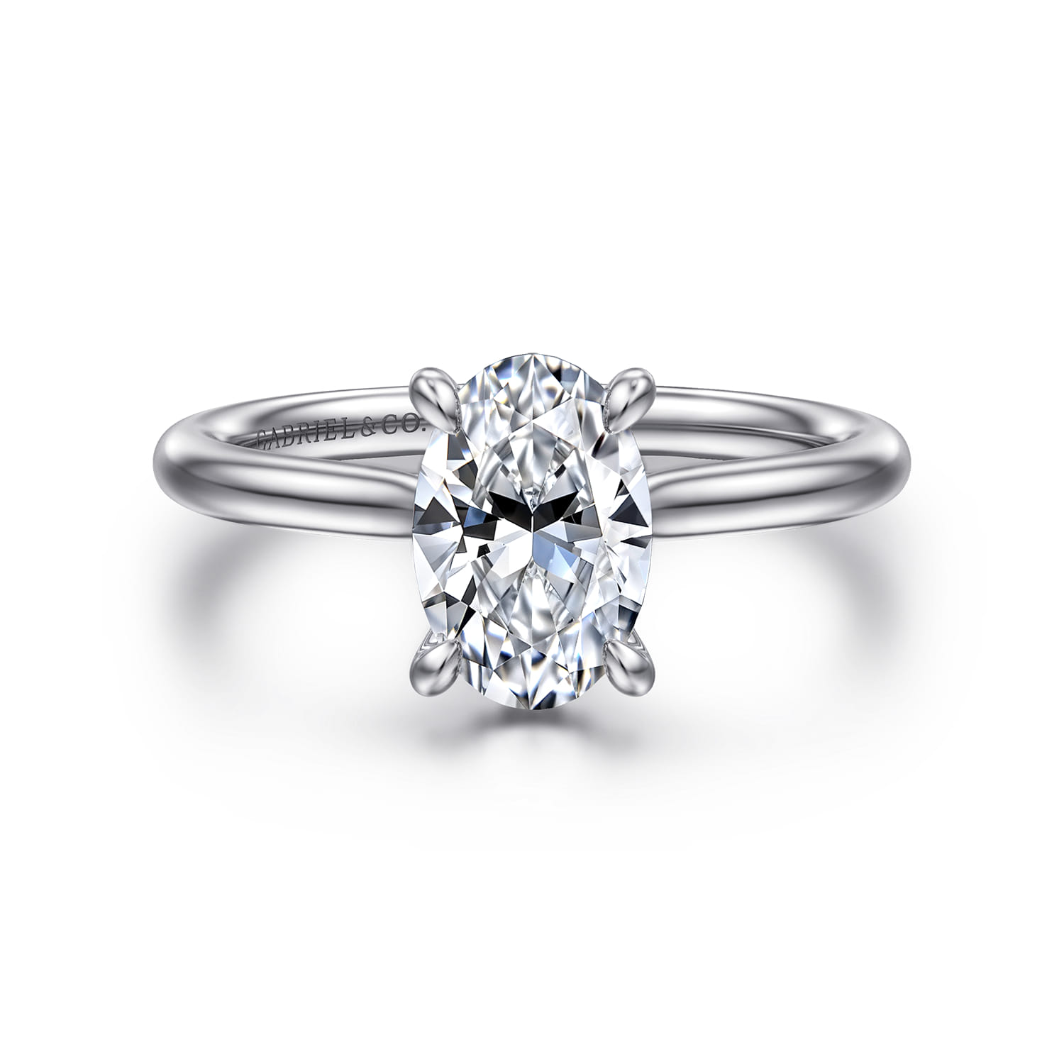 Aure - 14K White Gold Oval Solitaire Diamond Engagement Ring - 0.05 ct - Shot 1