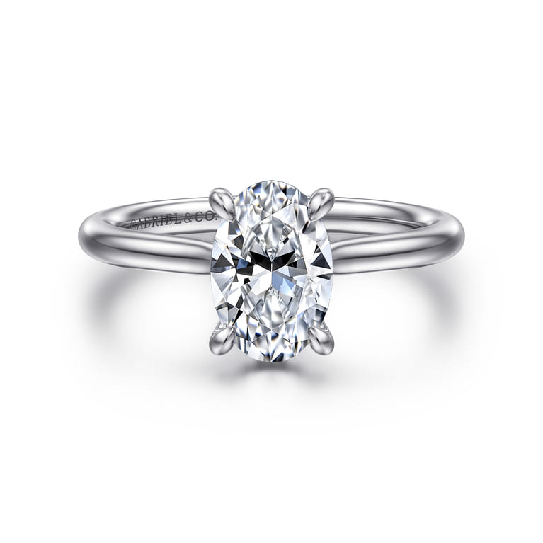 Aure - 14K White Gold Oval Solitaire Diamond Engagement Ring - 0.05 ct - Shot 1