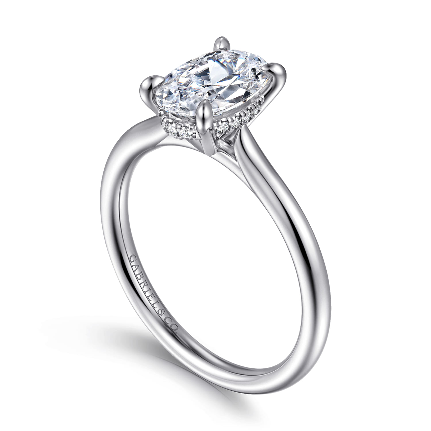 Aure - 14K White Gold Oval Solitaire Diamond Engagement Ring - 0.05 ct - Shot 3