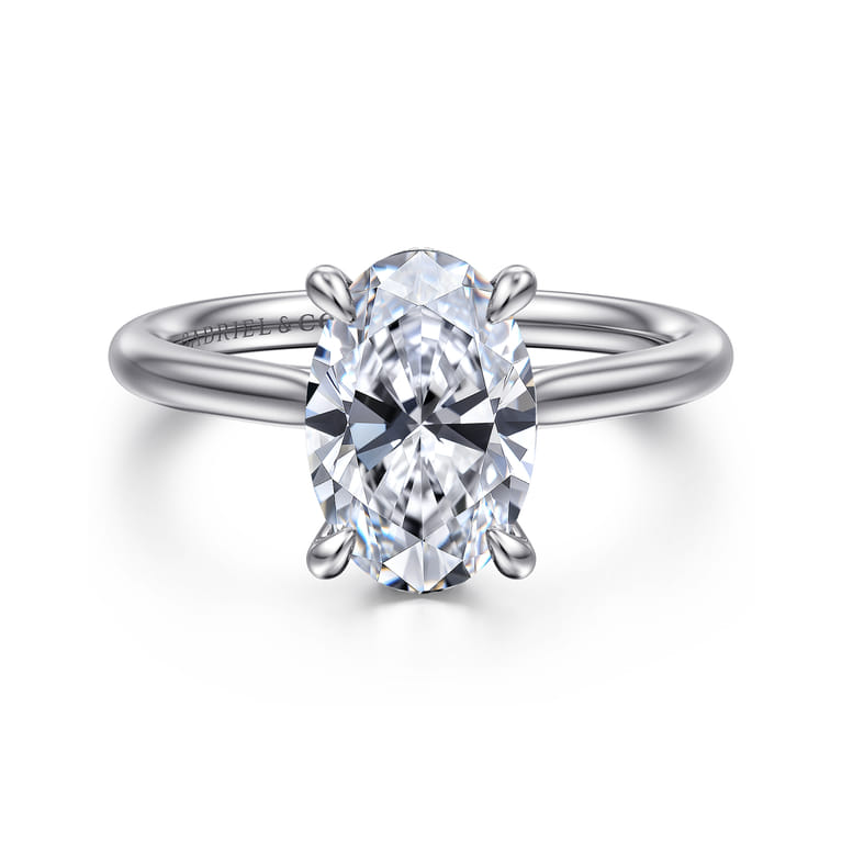 Aure - 14K White Gold Oval Solitaire Diamond Engagement Ring - 0.07 ct - Shot 1