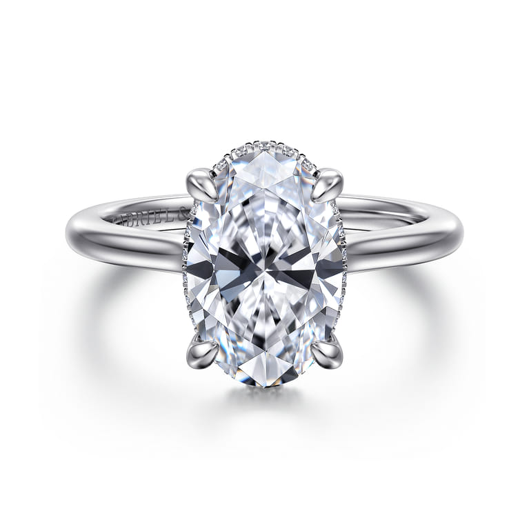 Aldon - 14K White Gold Oval Diamond Engagement Ring - 0.14 ct - Shot 1