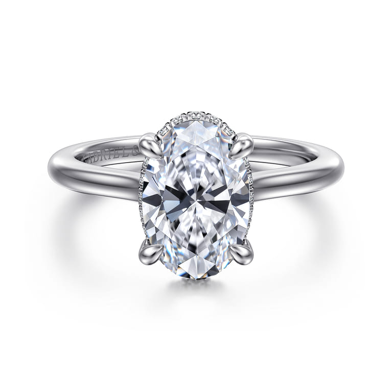 Aldon - 14K White Gold Oval Diamond Engagement Ring - 0.1 ct - Shot 1