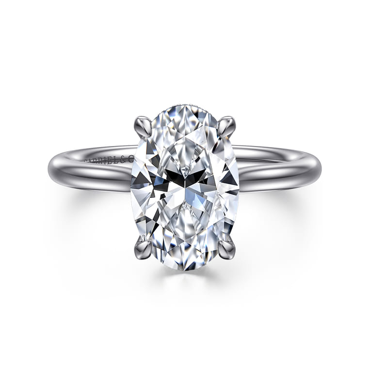 Badia - 14K White Gold Oval Solitaire Diamond Engagement Ring - 0.08 ct - Shot 1