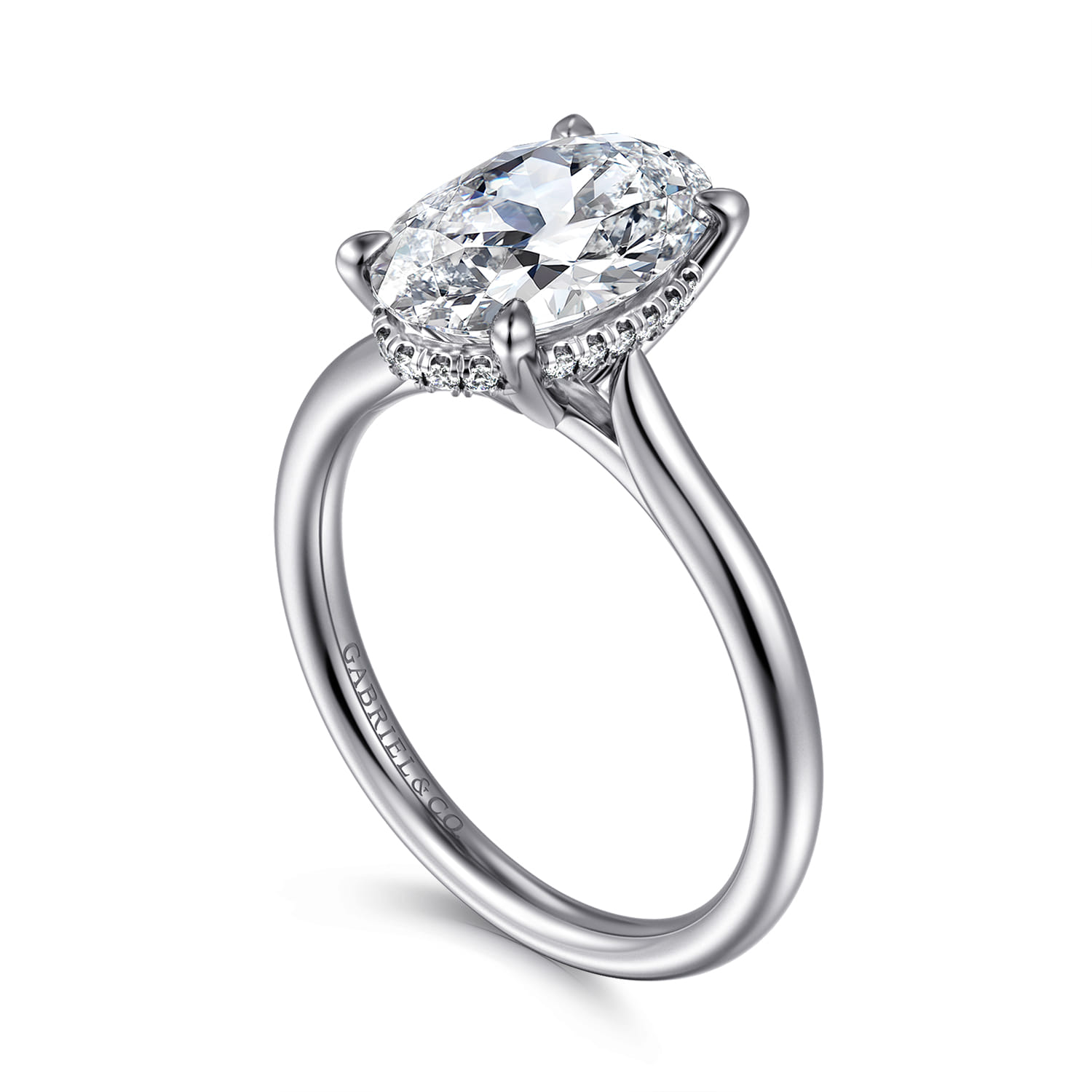 Badia - 14K White Gold Oval Solitaire Diamond Engagement Ring - 0.08 ct - Shot 3