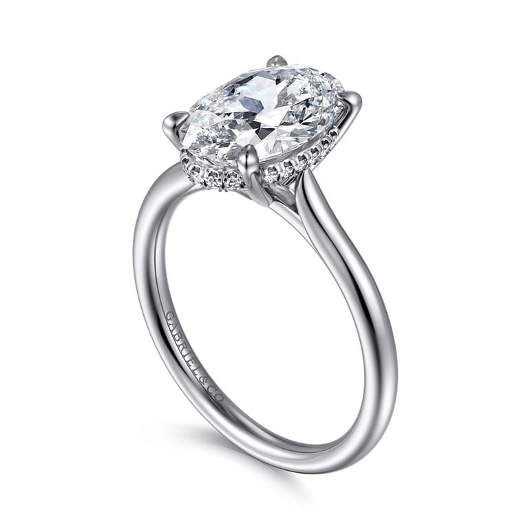 Badia - 14K White Gold Oval Solitaire Diamond Engagement Ring - 0.08 ct - Shot 3