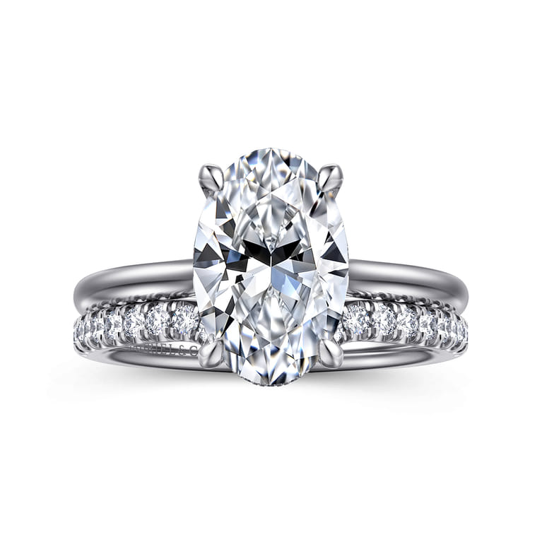 Badia - 14K White Gold Oval Solitaire Diamond Engagement Ring - 0.08 ct - Shot 4