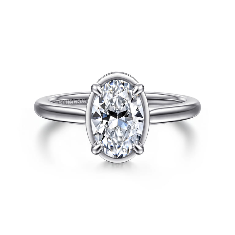 Reece - 14K White Gold Oval Bezel Prong Diamond Engagement Ring - 0.09 ct - Shot 1