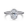 Reece - 14K White Gold Oval Bezel Prong Diamond Engagement Ring - 0.09 ct