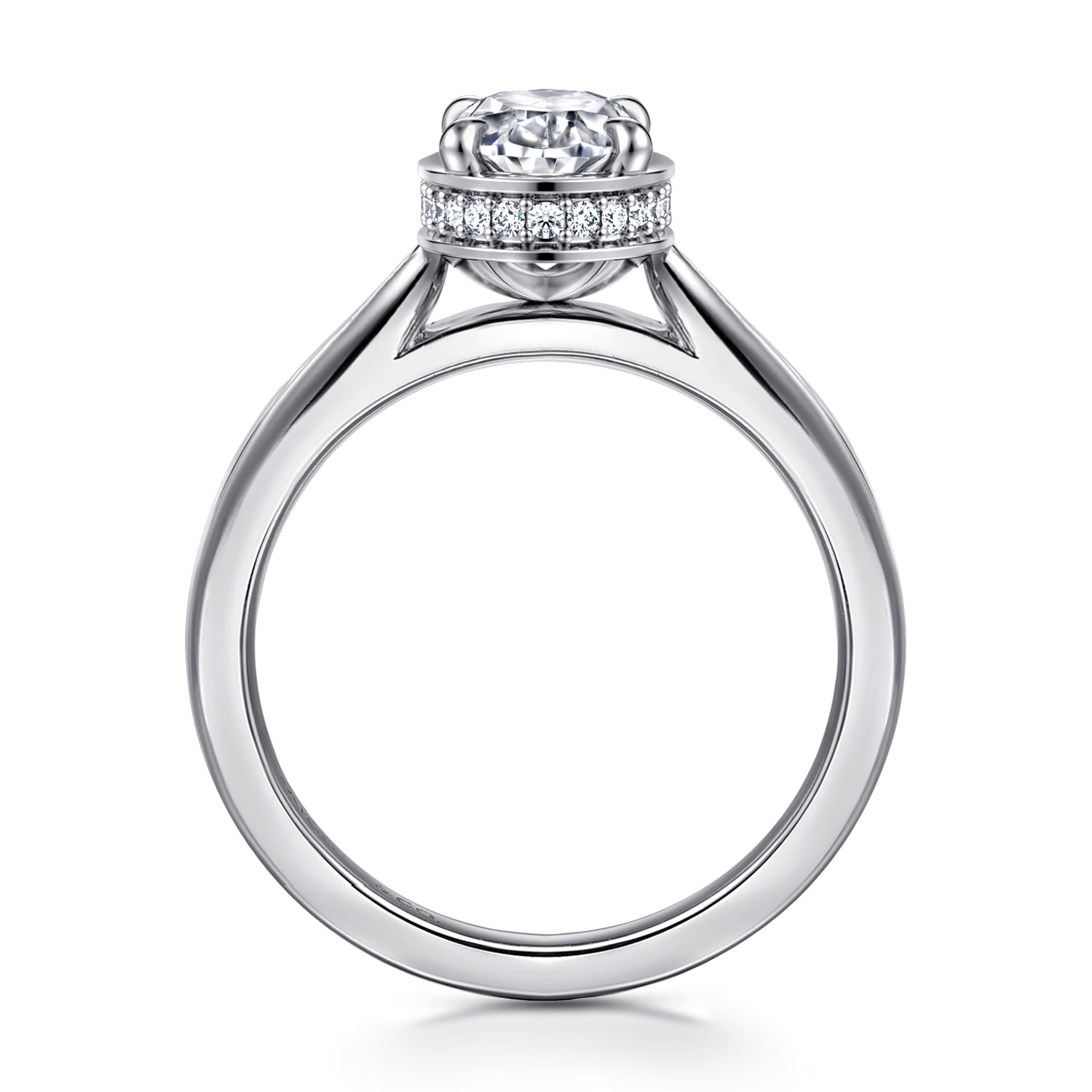 Reece - 14K White Gold Oval Bezel Prong Diamond Engagement Ring - 0.09 ct - Shot 2