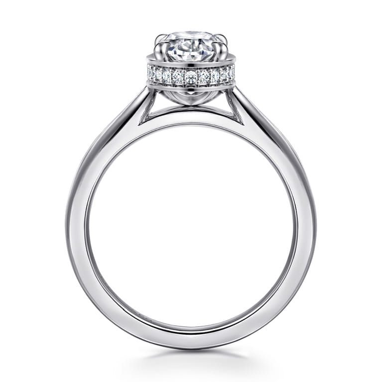 Reece - 14K White Gold Oval Bezel Prong Diamond Engagement Ring - 0.09 ct - Shot 2
