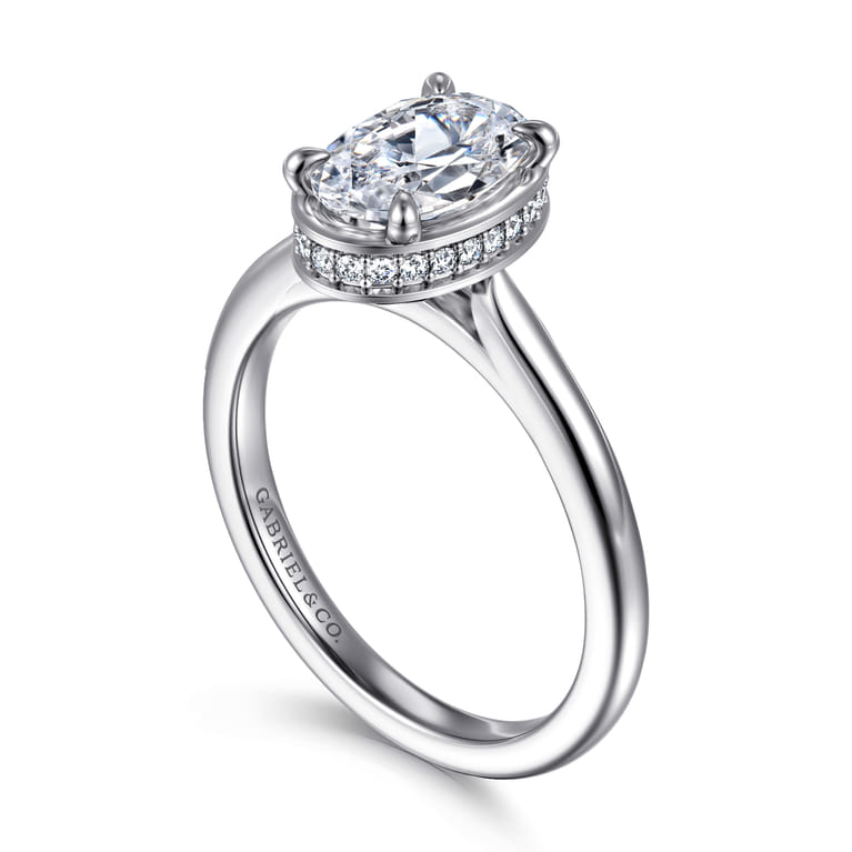 Reece - 14K White Gold Oval Bezel Prong Diamond Engagement Ring - 0.09 ct - Shot 3
