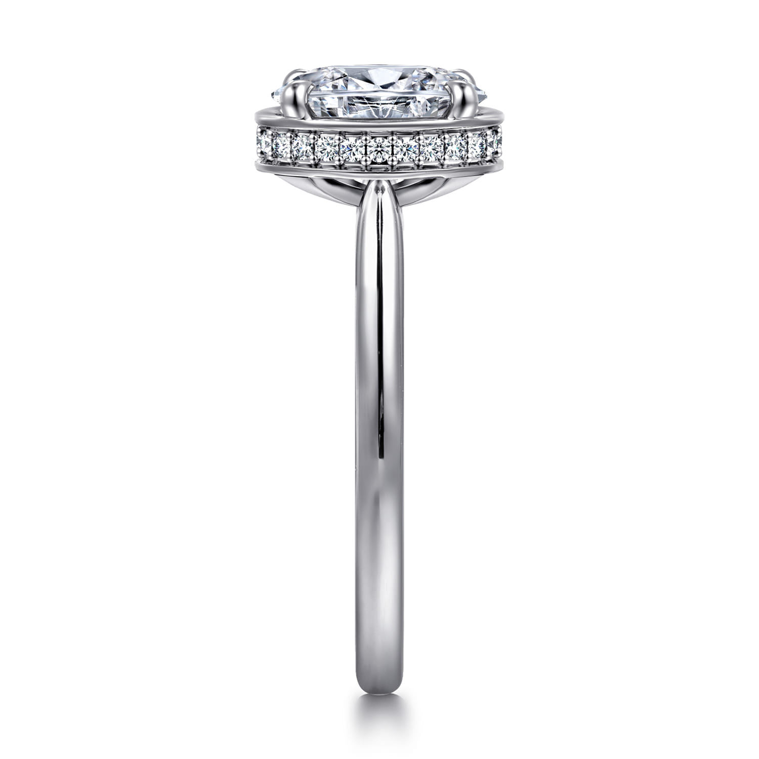 Reece - 14K White Gold Oval Bezel Prong Diamond Engagement Ring - 0.09 ct - Shot 4