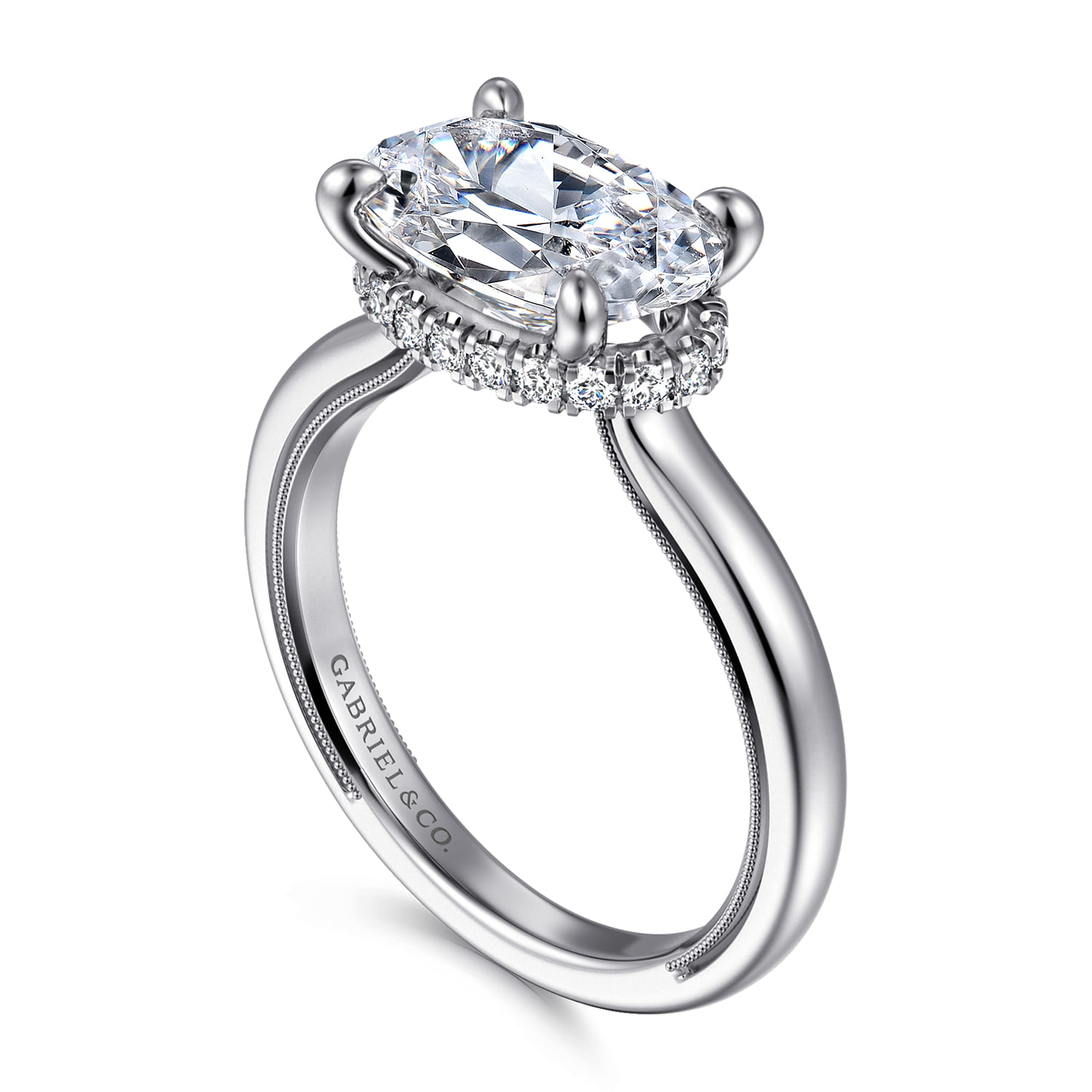 Sandi - 14K White Gold East West Oval Diamond Engagement Ring - 0.15 ct - Shot 3