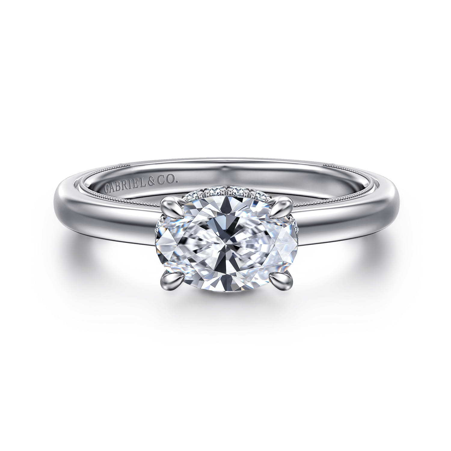 Sandi - 14K White Gold East West Oval Diamond Engagement Ring - 0.1 ct - Shot 1