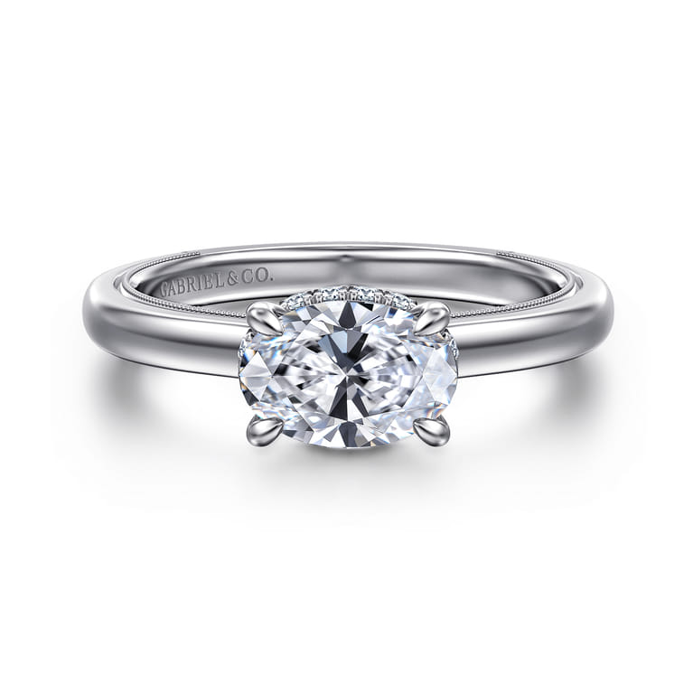 Sandi - 14K White Gold East West Oval Diamond Engagement Ring - 0.1 ct - Shot 1