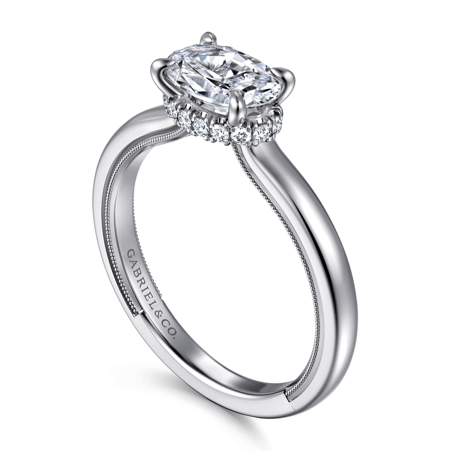 Sandi - 14K White Gold East West Oval Diamond Engagement Ring - 0.1 ct - Shot 3