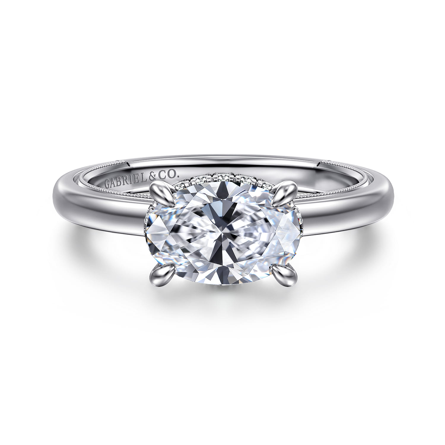 Sandi - 14K White Gold East West Oval Diamond Engagement Ring - 0.11 ct - Shot 1