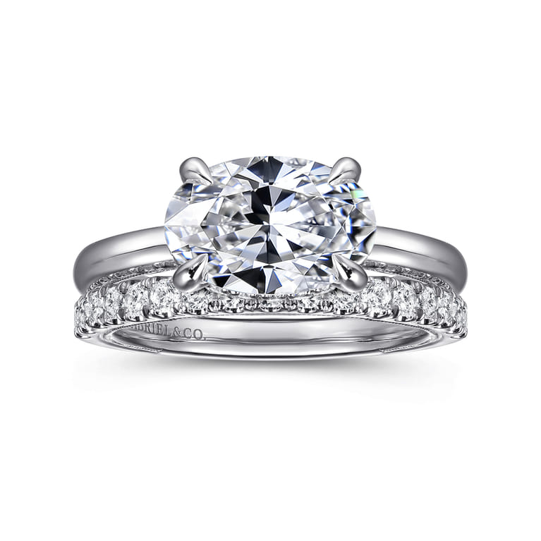 Sandi - 14K White Gold East West Oval Diamond Engagement Ring - 0.12 ct - Shot 4