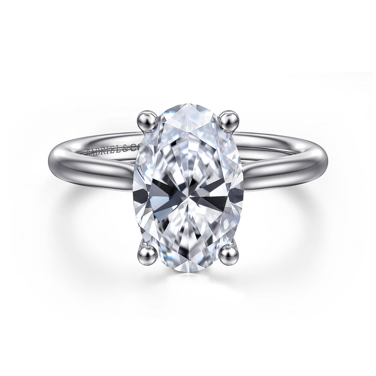 Azucena - 14K White Gold Oval Solitaire Diamond Engagement Ring - 0.08 ct - Shot 1