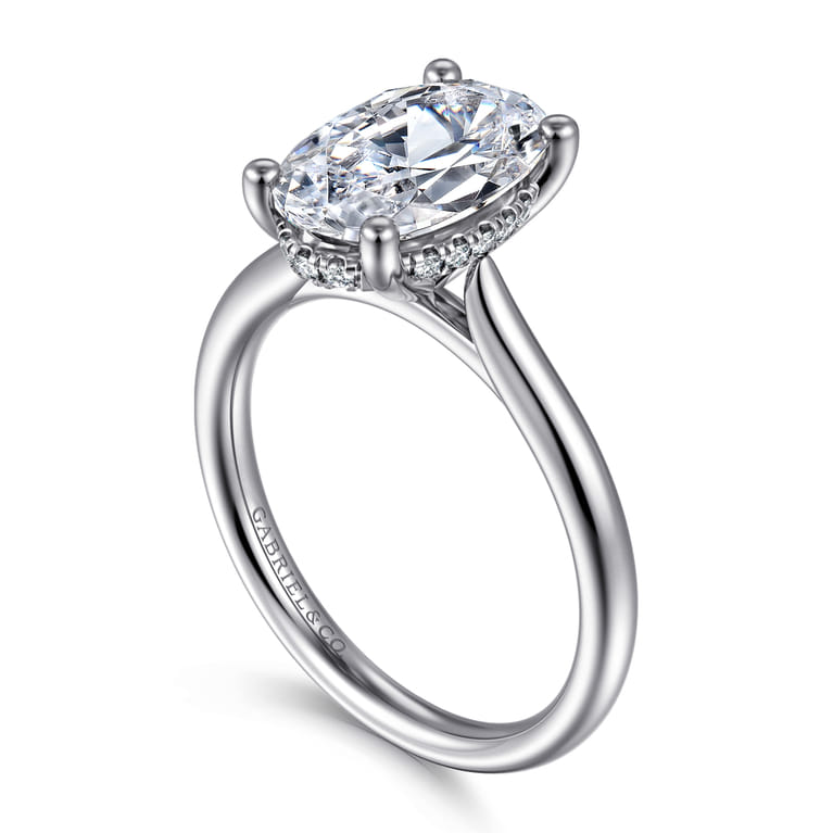 Azucena - 14K White Gold Oval Solitaire Diamond Engagement Ring - 0.08 ct - Shot 3
