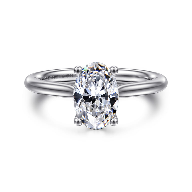 Azucena - 14K White Gold Oval Solitaire Diamond Engagement Ring - 0.05 ct - Shot 1