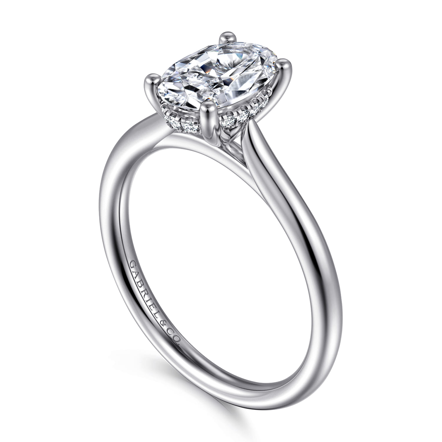 Azucena - 14K White Gold Oval Solitaire Diamond Engagement Ring - 0.05 ct - Shot 3