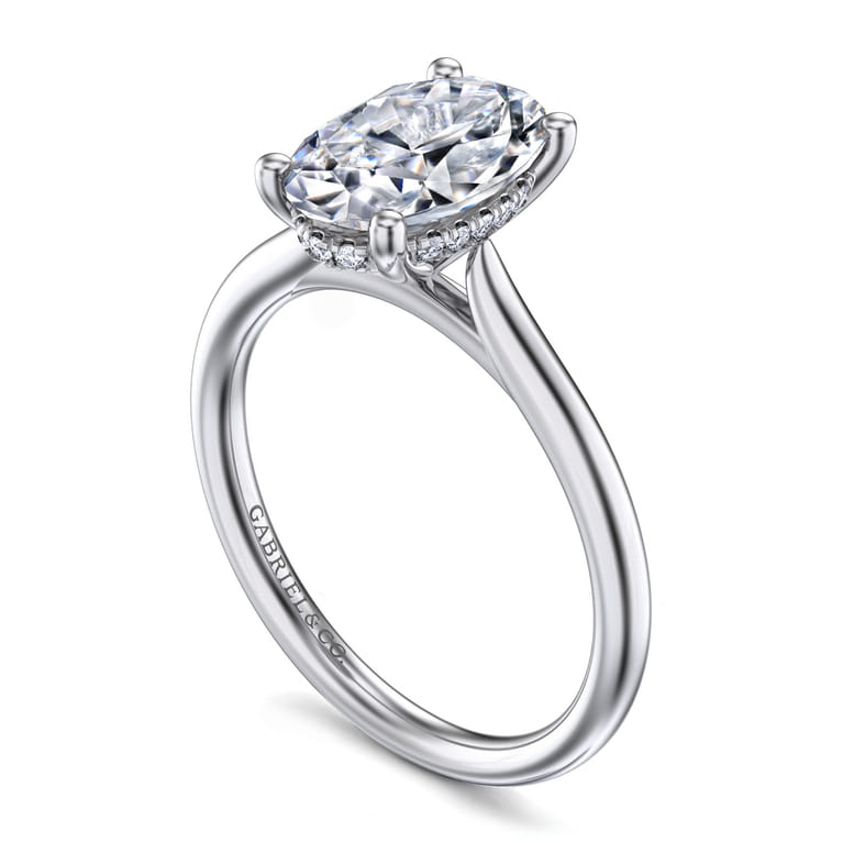 Azucena - 14K White Gold Oval Solitaire Diamond Engagement Ring - 0.06 ct - Shot 3