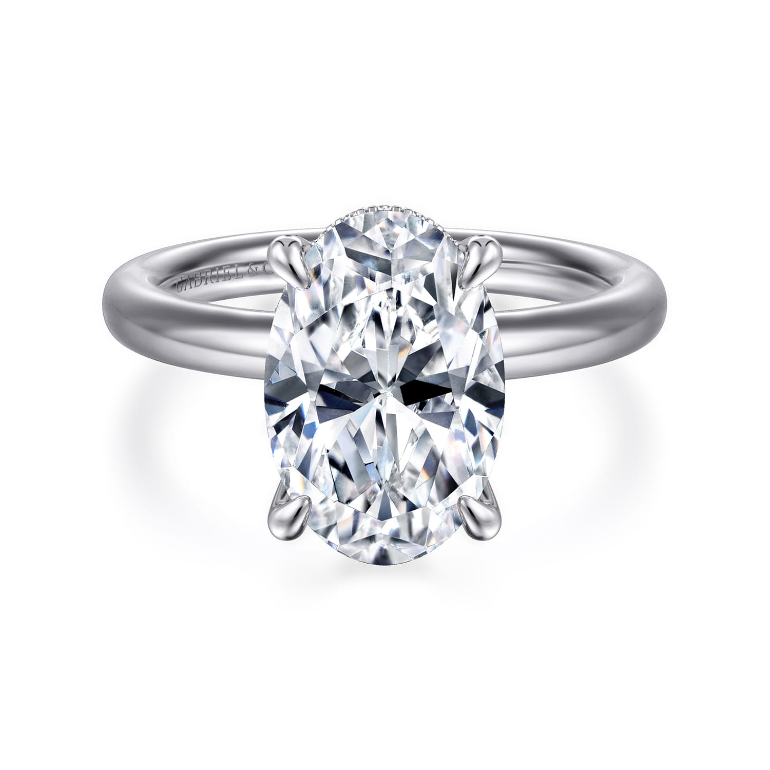 Lua - 14K White Gold Hidden Halo Oval Diamond Engagement Ring - 0.08 ct - Shot 1