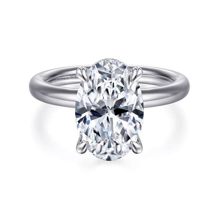 Lua - 14K White Gold Hidden Halo Oval Diamond Engagement Ring - 0.08 ct - Shot 1