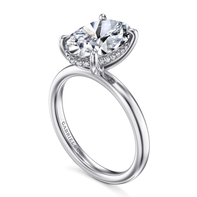 Lua - 14K White Gold Hidden Halo Oval Diamond Engagement Ring - 0.08 ct - Shot 3