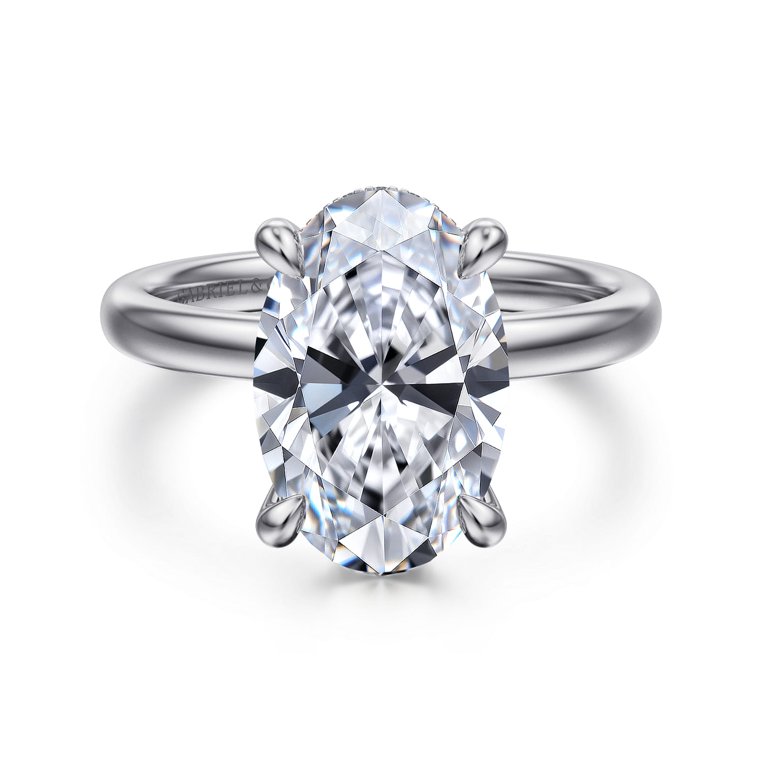 Lua - 14K White Gold Hidden Halo Oval Diamond Engagement Ring - 0.08 ct - Shot 1