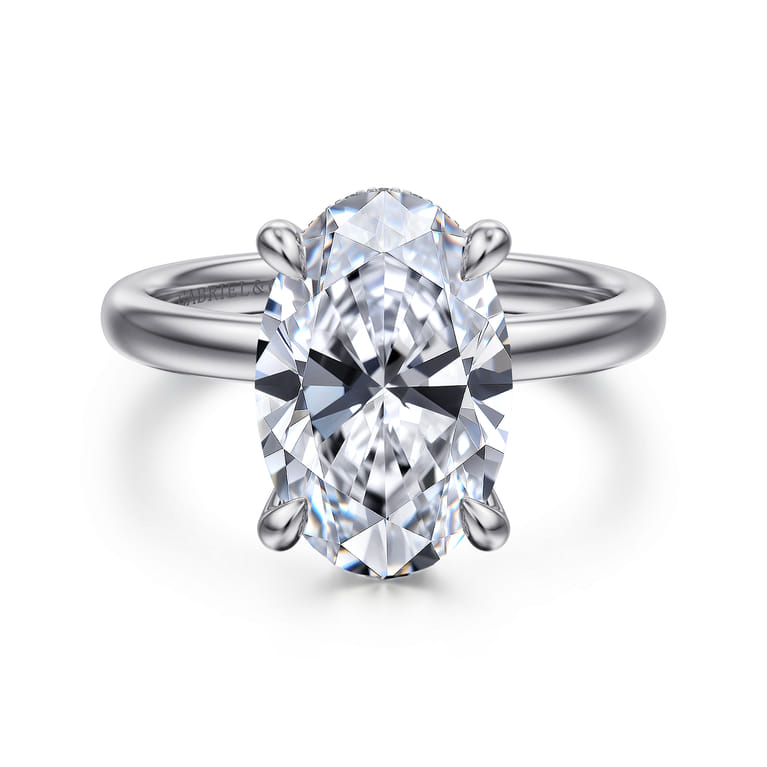 Lua - 14K White Gold Hidden Halo Oval Diamond Engagement Ring - 0.08 ct - Shot 1