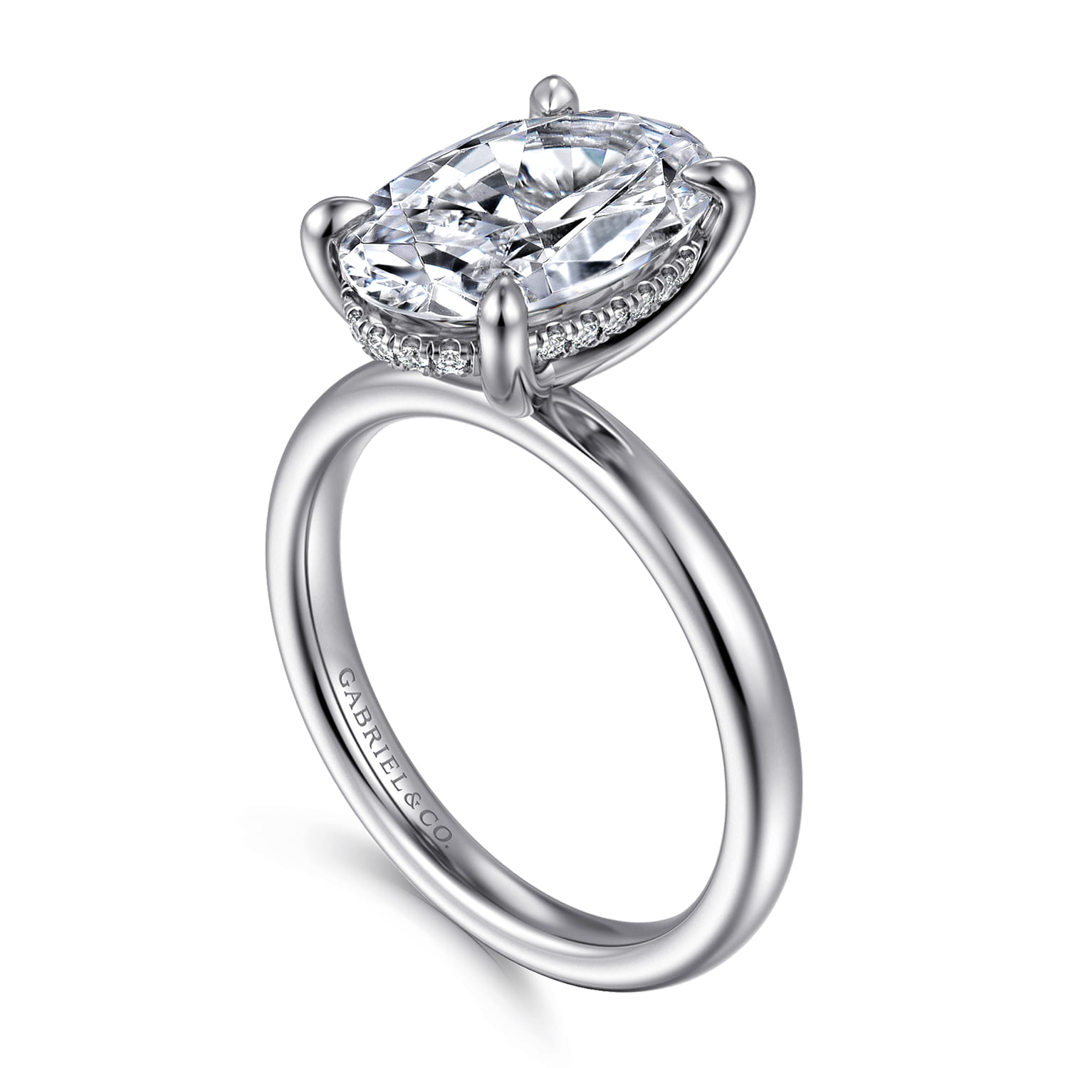 Lua - 14K White Gold Hidden Halo Oval Diamond Engagement Ring - 0.08 ct - Shot 3