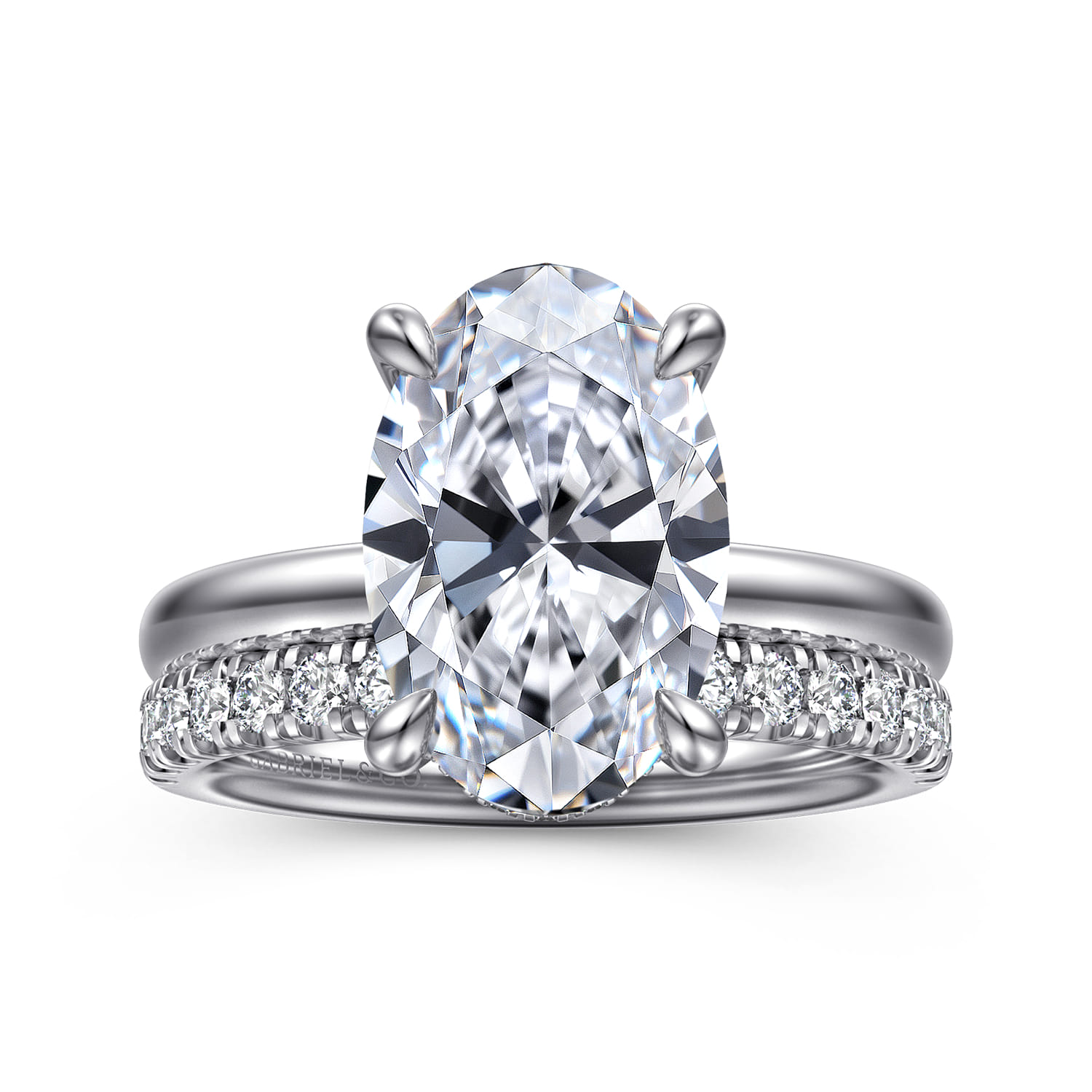 Lua - 14K White Gold Hidden Halo Oval Diamond Engagement Ring - 0.08 ct - Shot 4