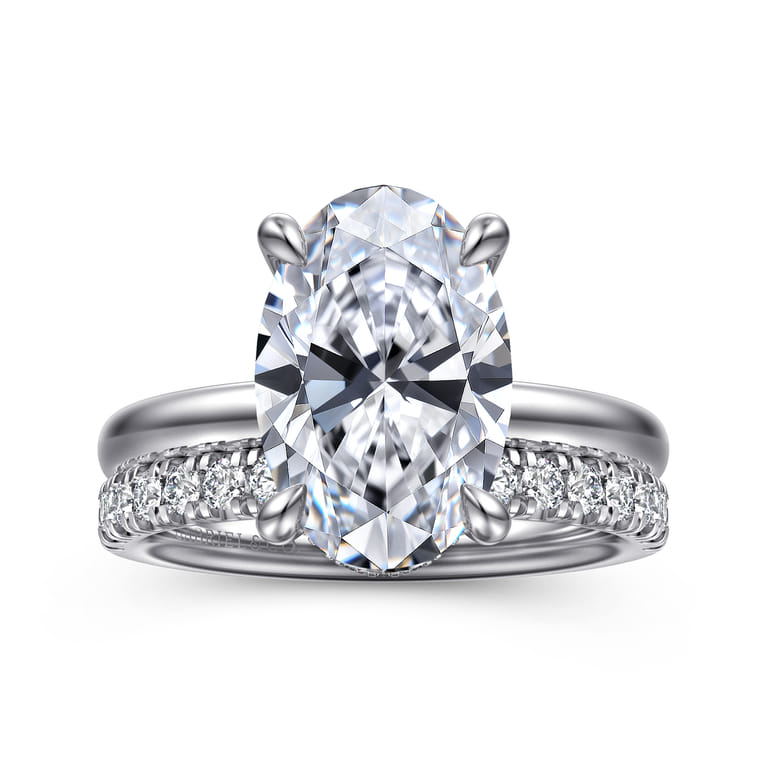 Lua - 14K White Gold Hidden Halo Oval Diamond Engagement Ring - 0.08 ct - Shot 4