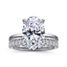 Lua - 14K White Gold Hidden Halo Oval Diamond Engagement Ring - 0.08 ct