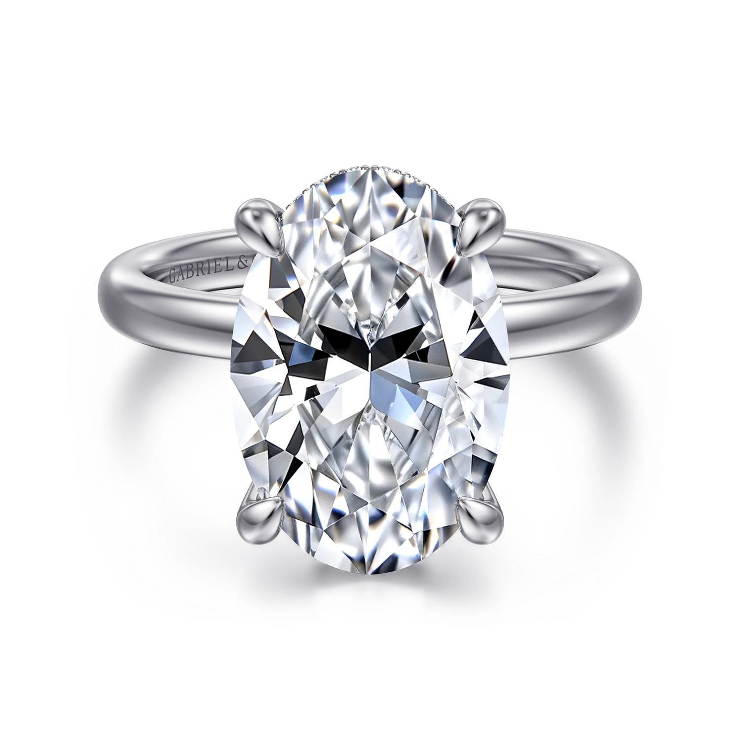 Lua - 14K White Gold Hidden Halo Oval Diamond Engagement Ring - 0.1 ct - Shot 1