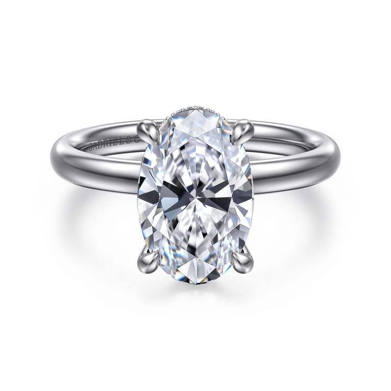 Peace - 14K White Gold Oval Diamond Engagement Ring - 0.08 ct - Shot 1