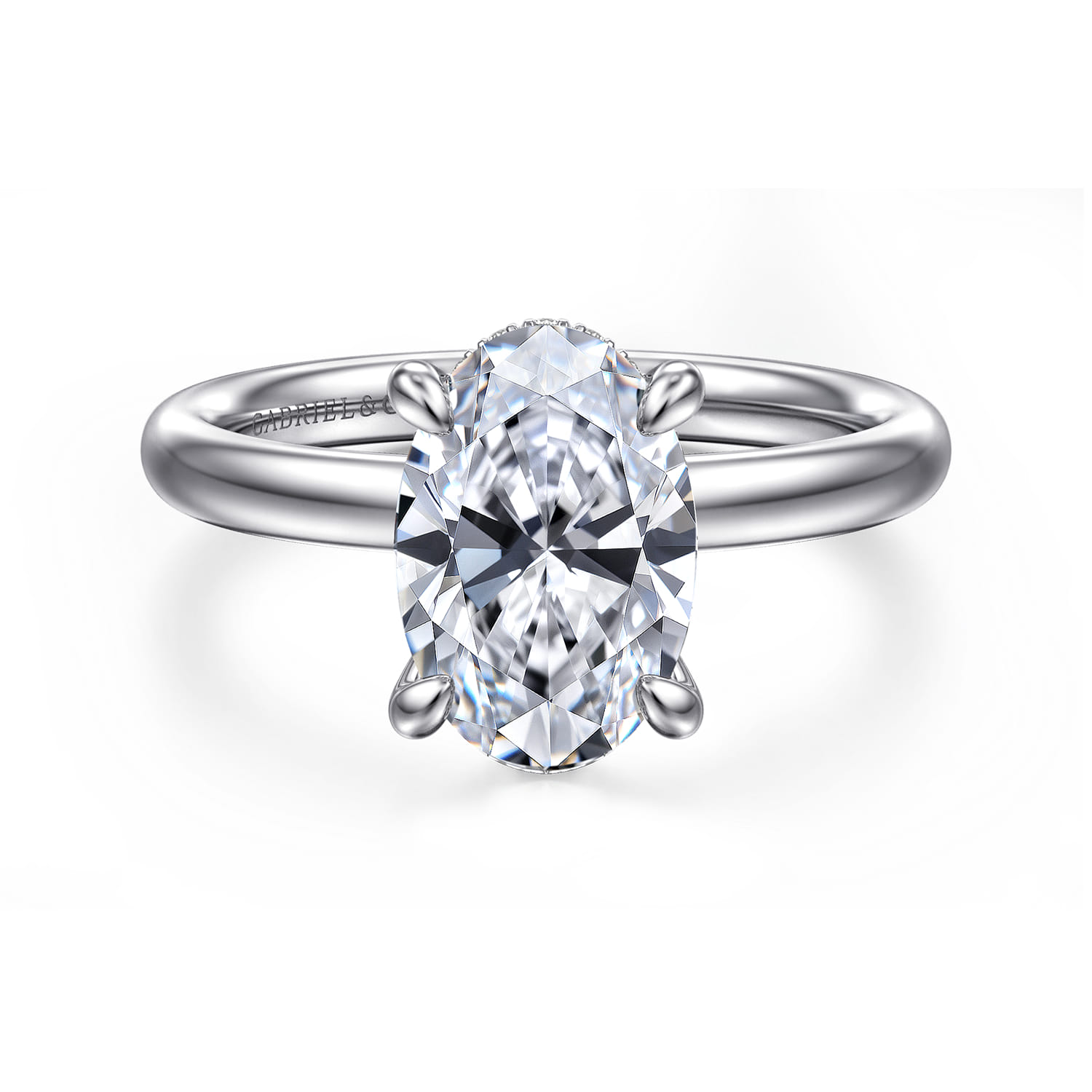 Peace - 14K White Gold Oval Diamond Engagement Ring - 0.08 ct - Shot 1