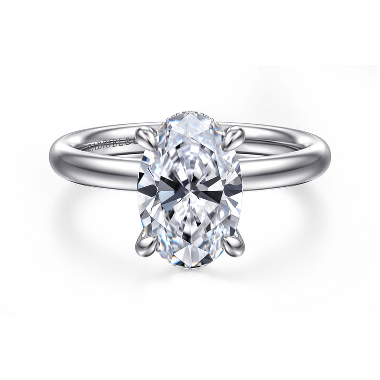 Peace - 14K White Gold Oval Diamond Engagement Ring - 0.08 ct - Shot 1