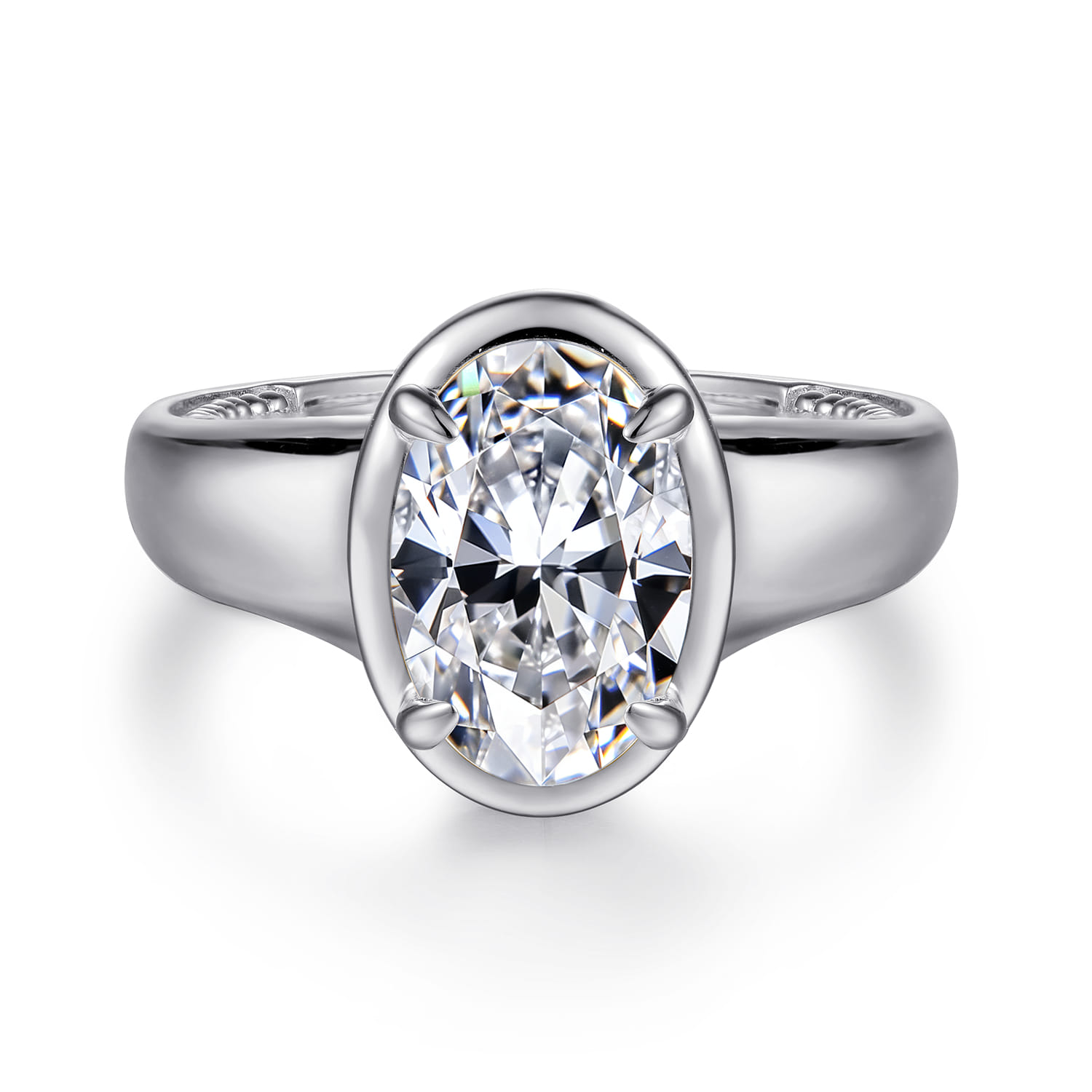 Ettie - 14K White Gold Bezel Prong Oval Diamond Engagement Ring - 0.35 ct - Shot 1