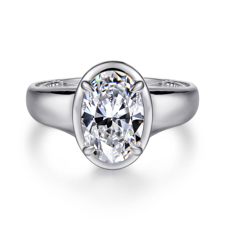 Ettie - 14K White Gold Bezel Prong Oval Diamond Engagement Ring - 0.35 ct - Shot 1