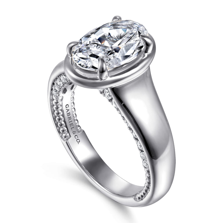 Ettie - 14K White Gold Bezel Prong Oval Diamond Engagement Ring - 0.35 ct - Shot 3