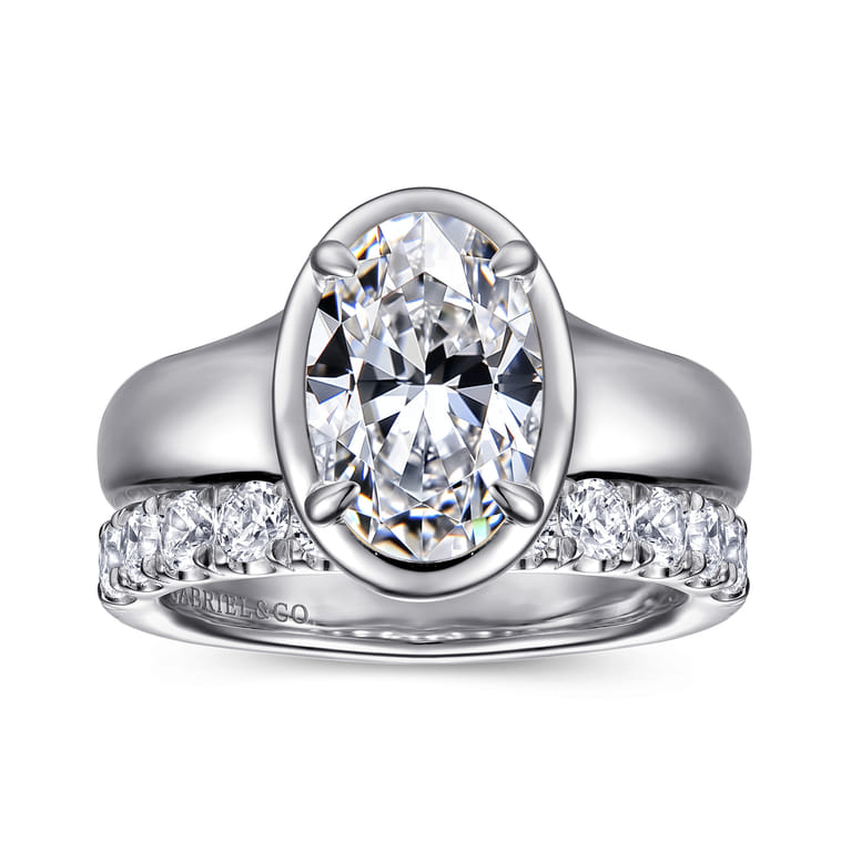 Ettie - 14K White Gold Bezel Prong Oval Diamond Engagement Ring - 0.35 ct - Shot 4