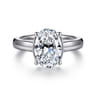 Villa - 14K White Gold Half Bezel Oval Diamond Engagement Ring - 0.1 ct