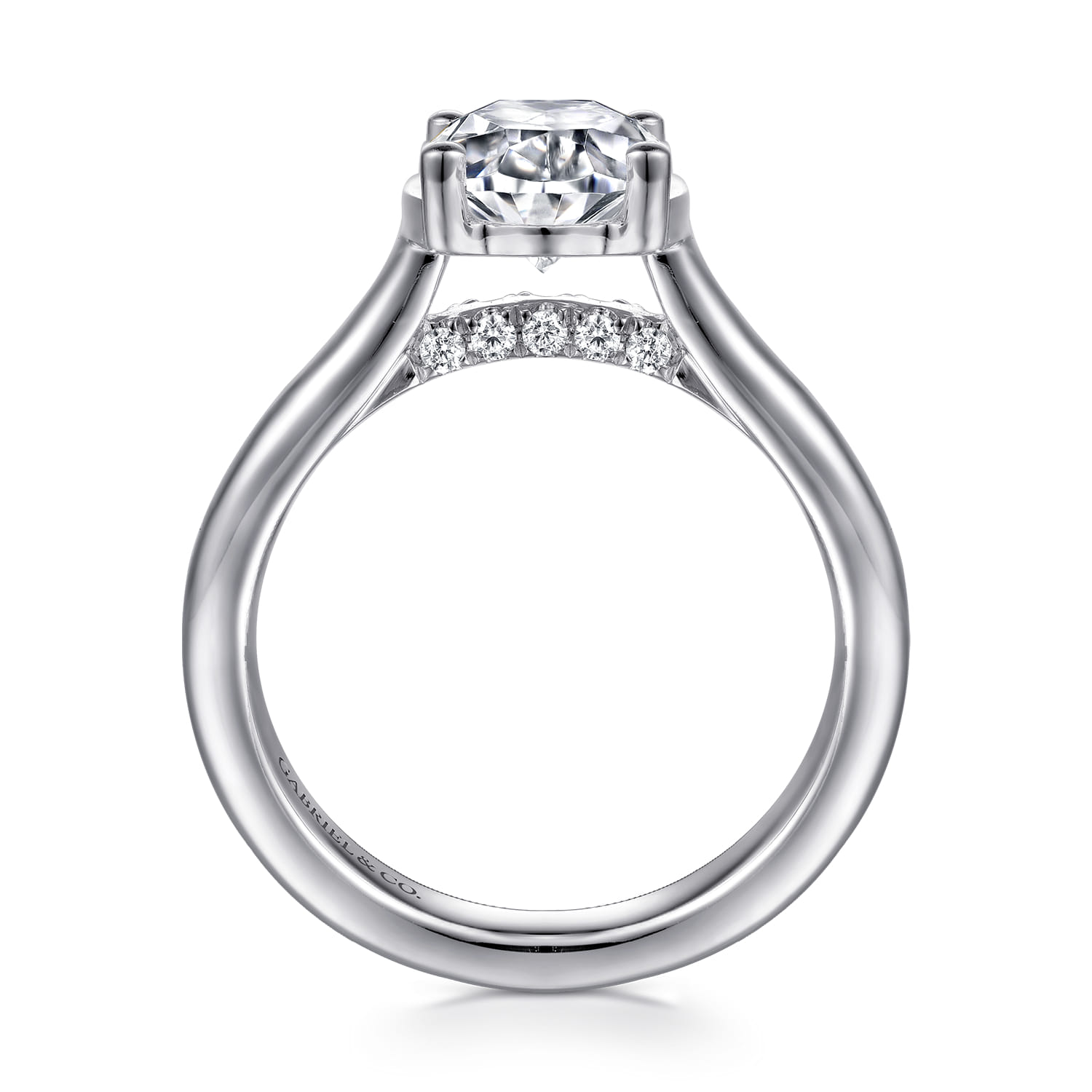 Villa - 14K White Gold Half Bezel Oval Diamond Engagement Ring - 0.1 ct - Shot 2