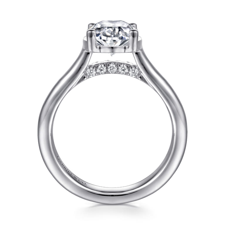 Villa - 14K White Gold Half Bezel Oval Diamond Engagement Ring - 0.1 ct - Shot 2