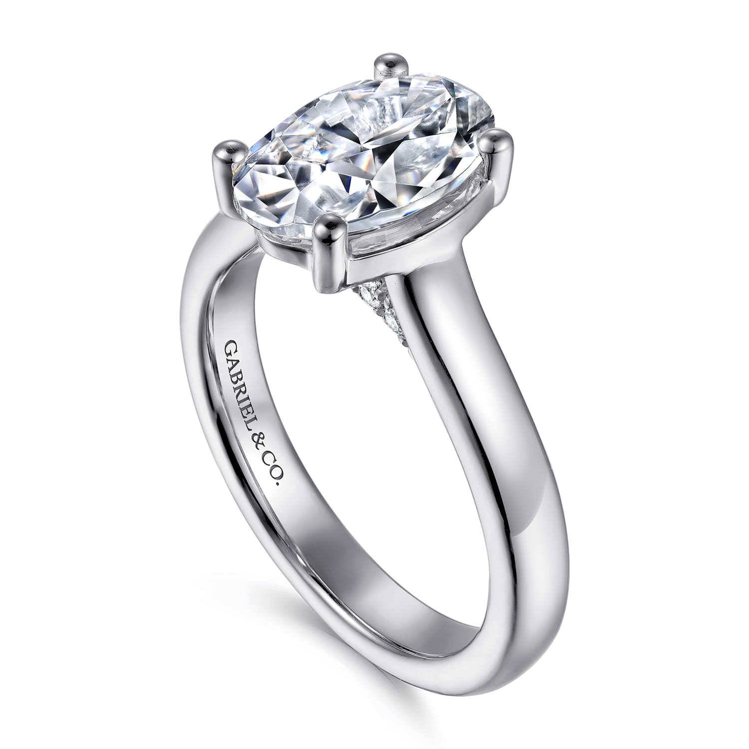Villa - 14K White Gold Half Bezel Oval Diamond Engagement Ring - 0.1 ct - Shot 3