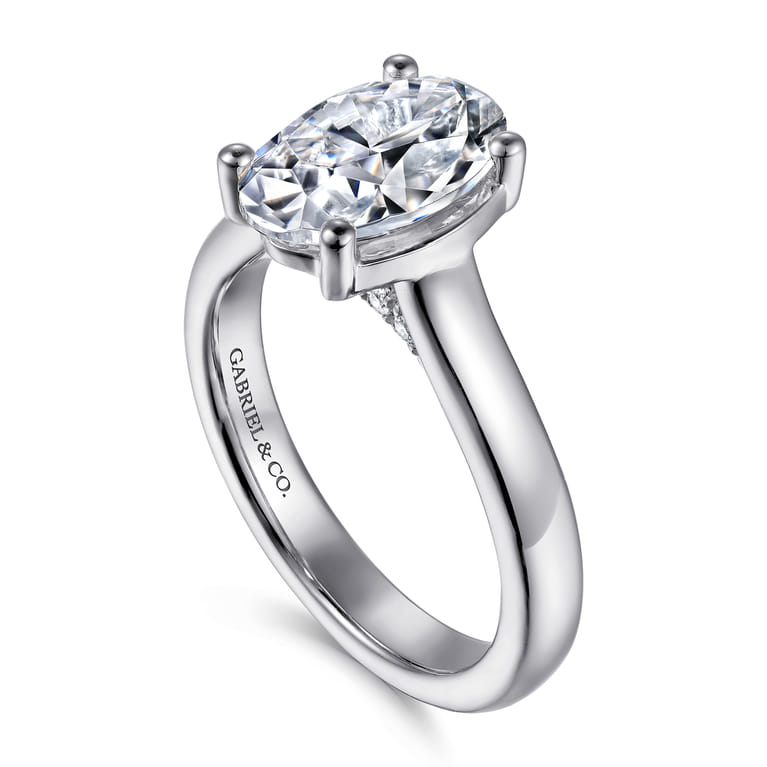 Villa - 14K White Gold Half Bezel Oval Diamond Engagement Ring - 0.1 ct - Shot 3
